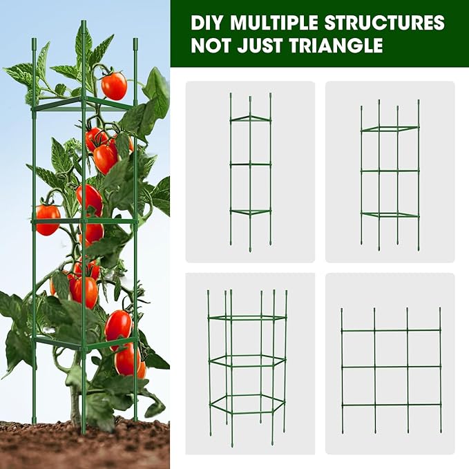 6 Pack Tomato Cages for Garden,Up to 51.2Inch Tomato Cage Trellis-Upgraded Hexagon Connector,Heavy Duty Adjustable Tomato Stake Support for Raised Garden Bed