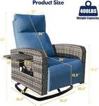 Outdoor Recliner Chair, Wicker Patio Recliners with Adjustable Backrest and Extended Foot Rest, Reclining Patio Chairs with Flip Table & Removable Cushion Cover for Porch