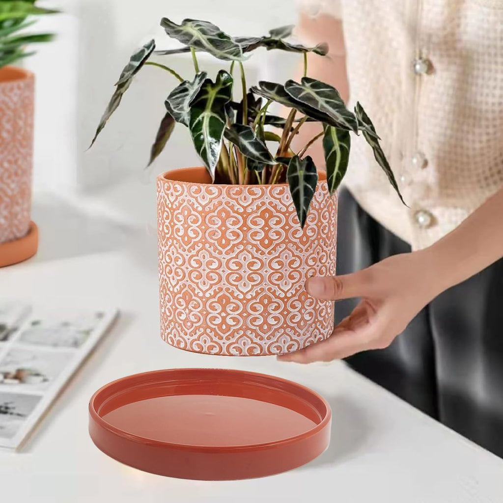 yukfona ceramic plant saucer tray 10 inch red on a desk or shelf