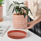 yukfona ceramic plant saucer tray 10 inch red on a desk or shelf
