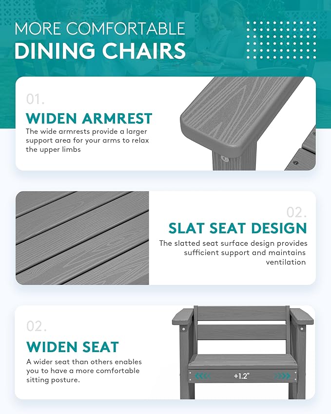 SERWALL 9-Piece Outdoor Dining Set, 60" - 83" Expandable Outdoor Dining Table and 8 HDPE Chairs, All Weather HDPE Outdoor Furniture Set for Backyard, Garden, Grey