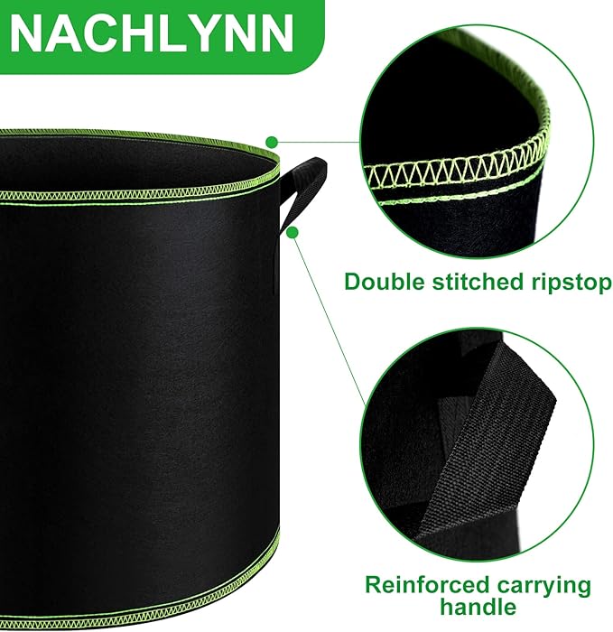 NACHLYNN 5-Pack 10 Gallon Grow Bags with Handles Thickened Nonwoven Fabric Pots Heavy Duty Aeration Fabric Pots Plant or Fruits Flowers Plant