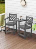 Tall Adirondack Chairs Set of 2, Outdoor 24'' Counter Height Bar Stools with Back and Arms, All-Weather HDPE Patio Tall Chairs for Balcony, Backyard, Garden, Deck (Grey)
