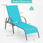 Giantex Patio Lounge Chair, Outdoor Chaise Lounge with 5 Adjustable Backrest, Sturdy Steel Frame, Sunbathing Recliner, Tanning Chair for Beach, Outside, Yard, Balcony, Pool Chairs (1,Turquoise)