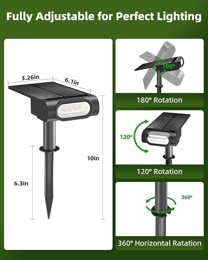 EZVALO Solar Spot Lights Outdoor IP67 Waterproof, Adjustable Solar Landscape Lights, 3 Lighting Modes Solar Spotlights for Outside Yard Garden Plant Trees Pathway Flag (Cool White-6Pack)