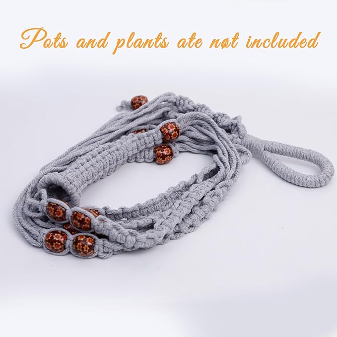 35 Inch Macrame Plant Hanger, Large for up to 15 Inch Pot Extra Long Hanging Planter Holder Basket with Wood Beads for Indoor Outdoor Home Decor (Grey, 1-Pack)