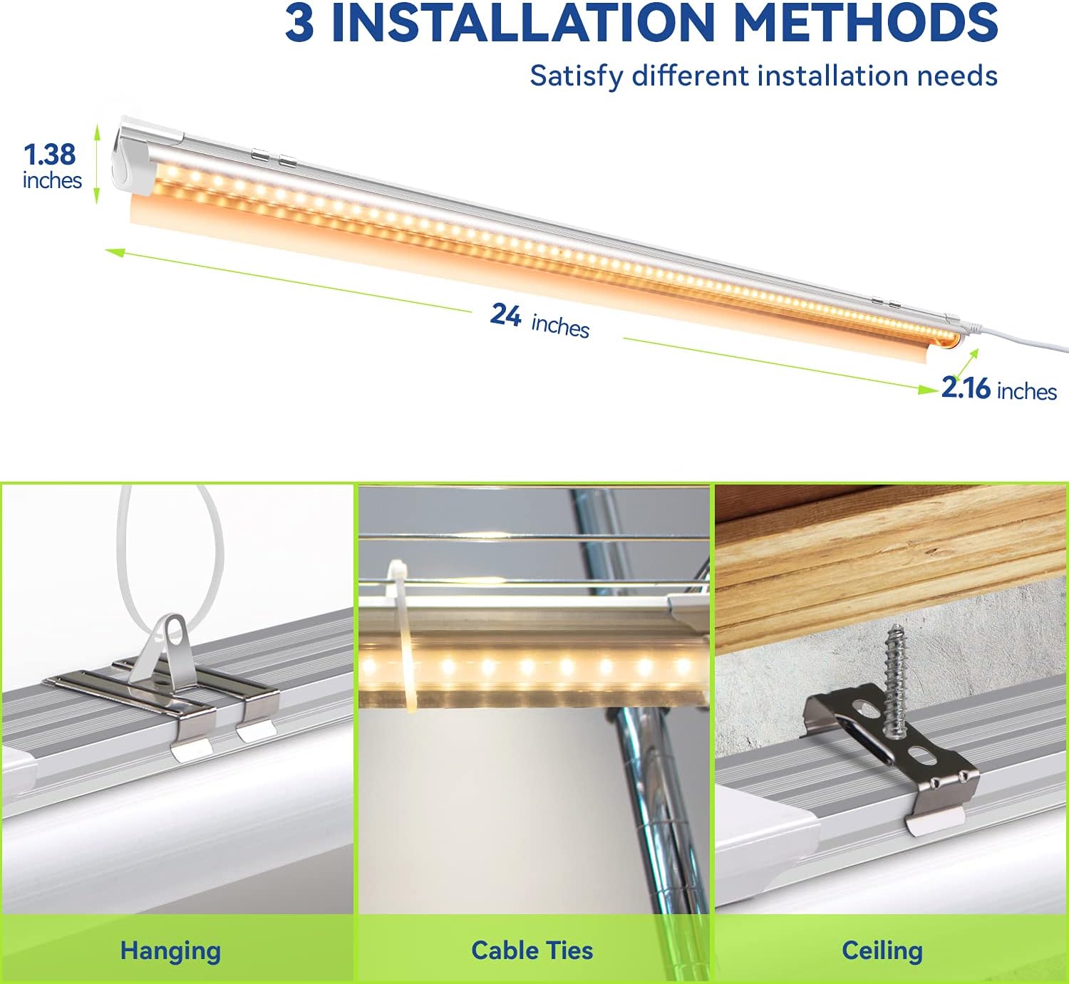Monios-L Led Grow Lights for Indoor Plants Full Spectrum,T8 2FT 144W(6x24W) High Output Growing Strips for Seedlings,Sunlight Replacement with Reflectors, 6-Pack
