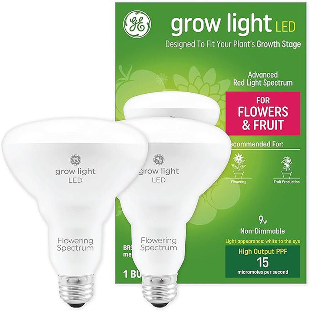 GE Grow Lights for Indoor Plants, BR30 Indoor Floodlight, 2 Pack | LED Light Bulbs for Flowers and Fruit, Advanced Red Light Spectrum, 25, 000 Hours Lifespan, 15 PPF, Packaging May Vary