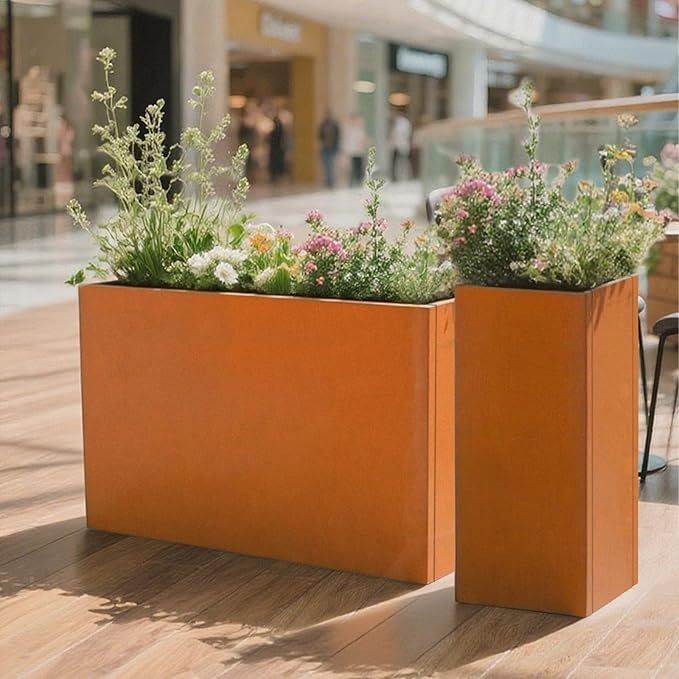 Corten Steel Rectangular Planter for Outdoor Plants 24" x 10" x 24" Rusted Metal Outdoor Planter Box Spliced Flower Box with Partitions for Outside,Indoor,Garden (Corten, 24 * 10 * 24)