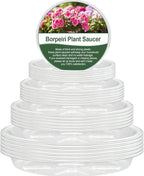BORPEIN Plant Saucer (6,8,10,12inch, 24 Pack) Clear Plastic Plant Trays for Pots Indoors Outdoors, Thicker Flower Pot Saucers, Plant Plate to Catch Water