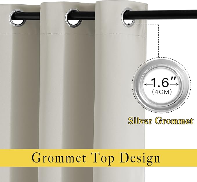 NICETOWN Blackout Natural Curtain for Living Room - Grommet Thermal Insulated Solid Room Darkening Thermal Curtain Drape Sound Reducing for Bedroom/Living Room (1 Panel, W66 x L84)