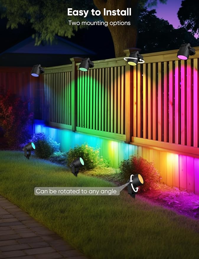 APPECK Landscape Lighting, RGBW Color Changing Low Voltage Landscape Lights with APP Control, IP65 Waterproof Outdoor Spotlights for Garden Yard Outside Decoration, 8 Pack