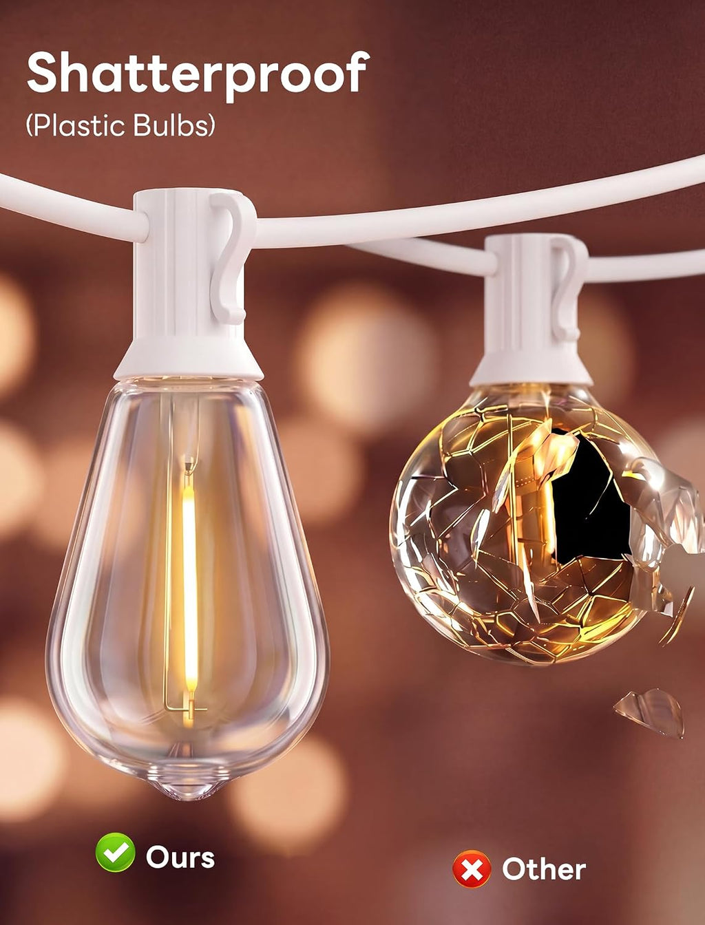 100FT Outdoor LED String Lights, White String Lights with 50 Shatterproof ST35 LED Vintage Edison Bulbs, Waterproof Hanging Patio Lights for Outside Backyard Garden