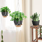 41.5 Inch Macrame Plant Hanger Indoor Outdoor with 12 Inch Flower Pot, Hanging Planter for Plants Holder with Wood Beads for Boho Home Decor (Ivory+Black)