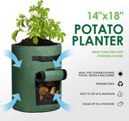 Delxo 5 Pack 10 Gallon Potato Grow Bags, Garden Planting Growing Bag with Flap, Double Layer Breathable Nonwoven Cloth for Potatoes/Planter/Vegetable/Tomato Fabric Pots with Handles Green