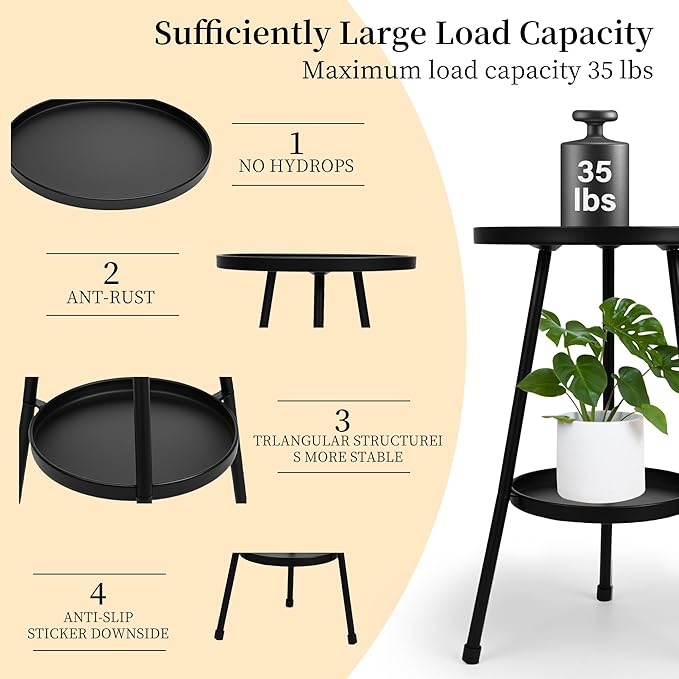 Metal Plant Stand, Plant Stand Indoor Outdoor, Metal Rustproof Flowers, Urban and Rustic Outdoor Plants Stands, Flower Pot Stand Suitable for Living Room, Balcony, Garden (Double Deck,Black)