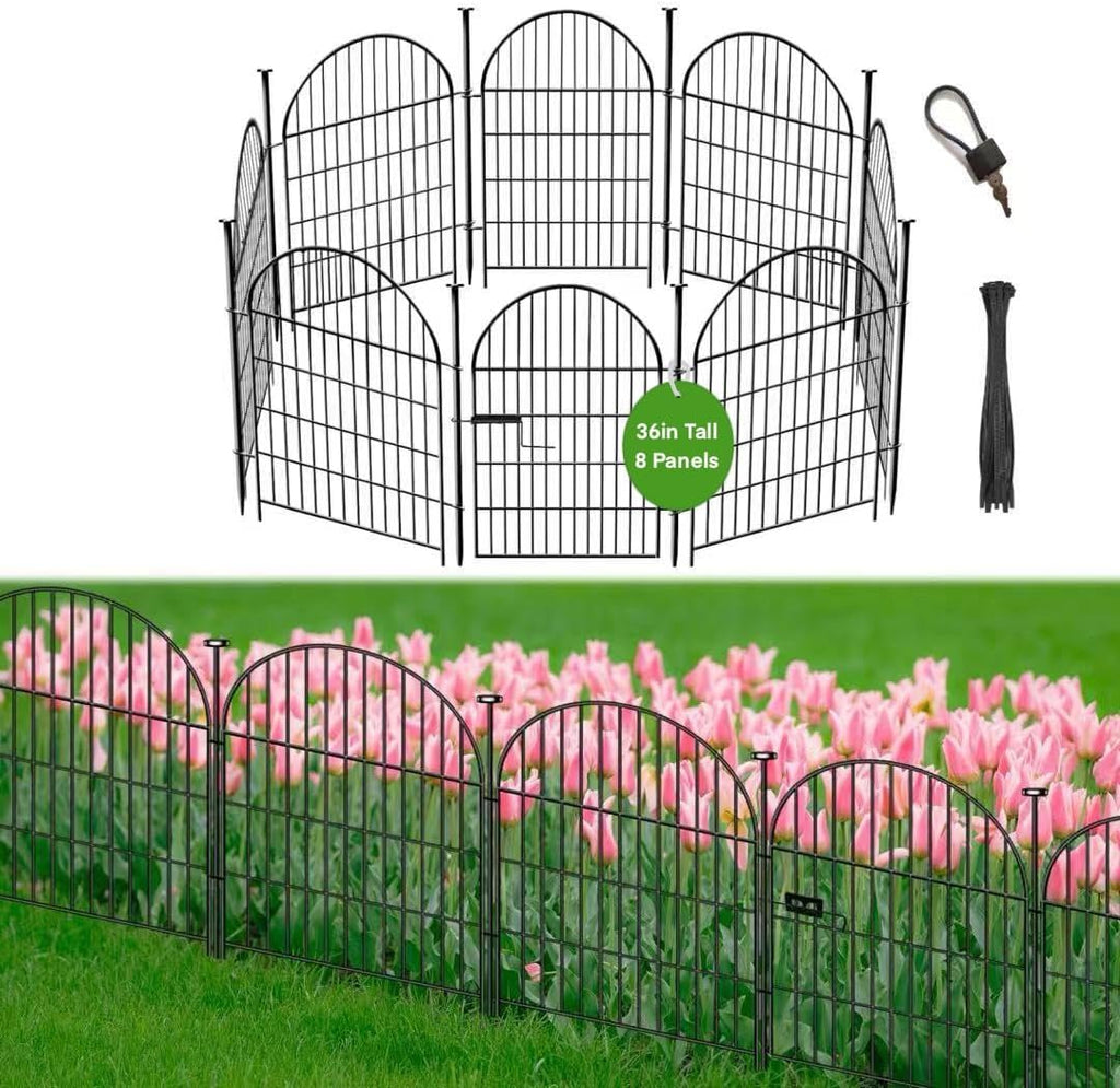 36in tall garden animal barrier, 8 panels pet shown in use