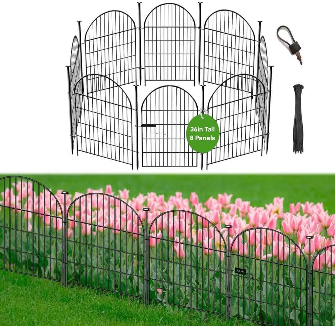 36in tall garden animal barrier, 8 panels pet shown in use