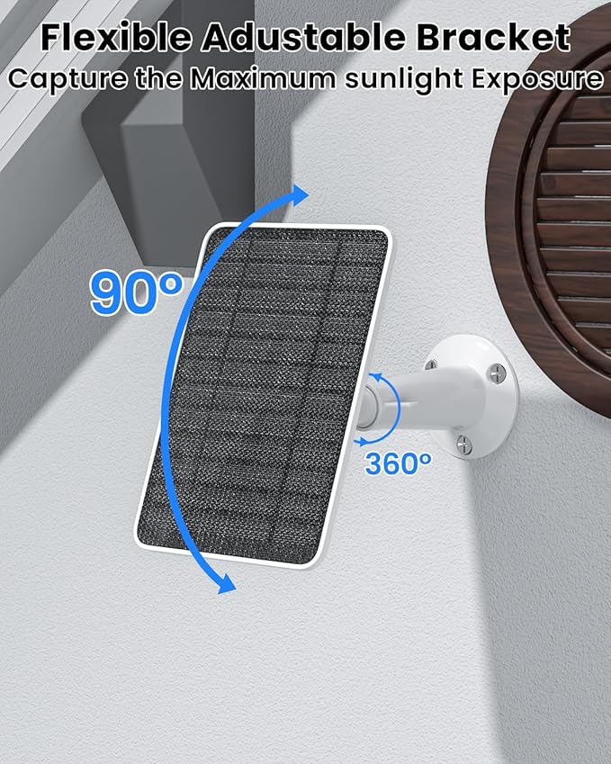5W Solar Panel Charger Compatible with Arlo Essential 2K Outdoor Camera(2nd Gen)/Essential Outdoor XL(2nd Gen)/Essential Spotlight, IP65 Waterproof 10ft USB-C & Micro USB Cable & Wall Mount, 2 Pack