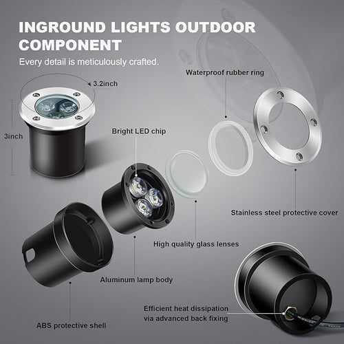 4 Pack 3w 12v Low Voltage In-ground Lights LED Landscape Light Waterproof IP67 Pathway Lights Outdoor spotlights Trees Flags for Garden,Yard,Tree (Warm White)