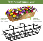 2pcs 24 Inch Window Deck with Coco Liner, 24" Window Boxes Horse Trough with Coconut Coir Liner, Metal Hanging Flower Planter Window Basket Deck Railing Planter Boxes for Outdoor Indoor Lawn