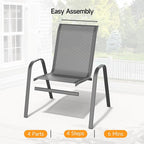 ONBRILL Patio Chairs set of 6, Easy Assembly Stackable Outdoor Dining Chairs with Wide Seat and Sturdy Metal Frame, Breathable All Weather Textilene Outdoor Chairs Set of 6 for Deck, Pool, Porch, Grey