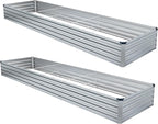 2 Pack 12x4x1FT Galvanized Raised Garden Bed Kit, Outdoor Metal Planter Box for Vegetables, Bottomless Rectangular Gardening Bed with Support Rods, Tool-Free Assembly, Silver