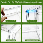 clear mini greenhouse indoor, small stackable tabletop portable, close-up detail