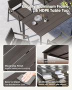 Outdoor Patio Dining Table, Aluminum & HDPS Outdoor Table with Umbrella Hole, All-Weather for Deck, Garden, Lawn, Backyard, Poolside (Charcoal)