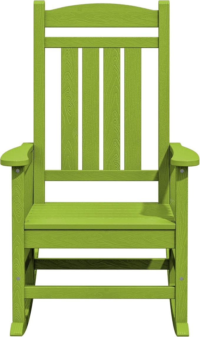 KINGYES HDPE Outdoor Rocking Chair Set of 4, All-Weather Poly Patio Rocking Chairs with 330lbs Support for Adults, Pistachio Green