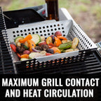 Grill Basket for Outdoor Grill - Durable Premium Stainless Steel Vegetable Grill Basket - XL Family Size BBQ Grill Basket - Perfect Grilling Accessories for Veggies, Fish, Shrimp & Kebabs | Family-Sized | Dishwasher Safe | Stainless Steel | Includes