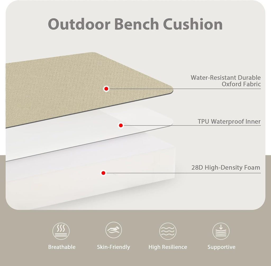 favoyard outdoor bench cushion, 42 x 18 inch shown in use