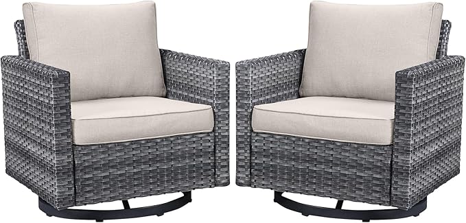 Belord Wicker Chairs Outdoor Bistro Set Oversize Patio Swivel Rocker, Rattan Outdoor Seating Set of 2 Swivel Glider Chairs Wicker Furniture for Porch Deck Backyard with Water-Resistant