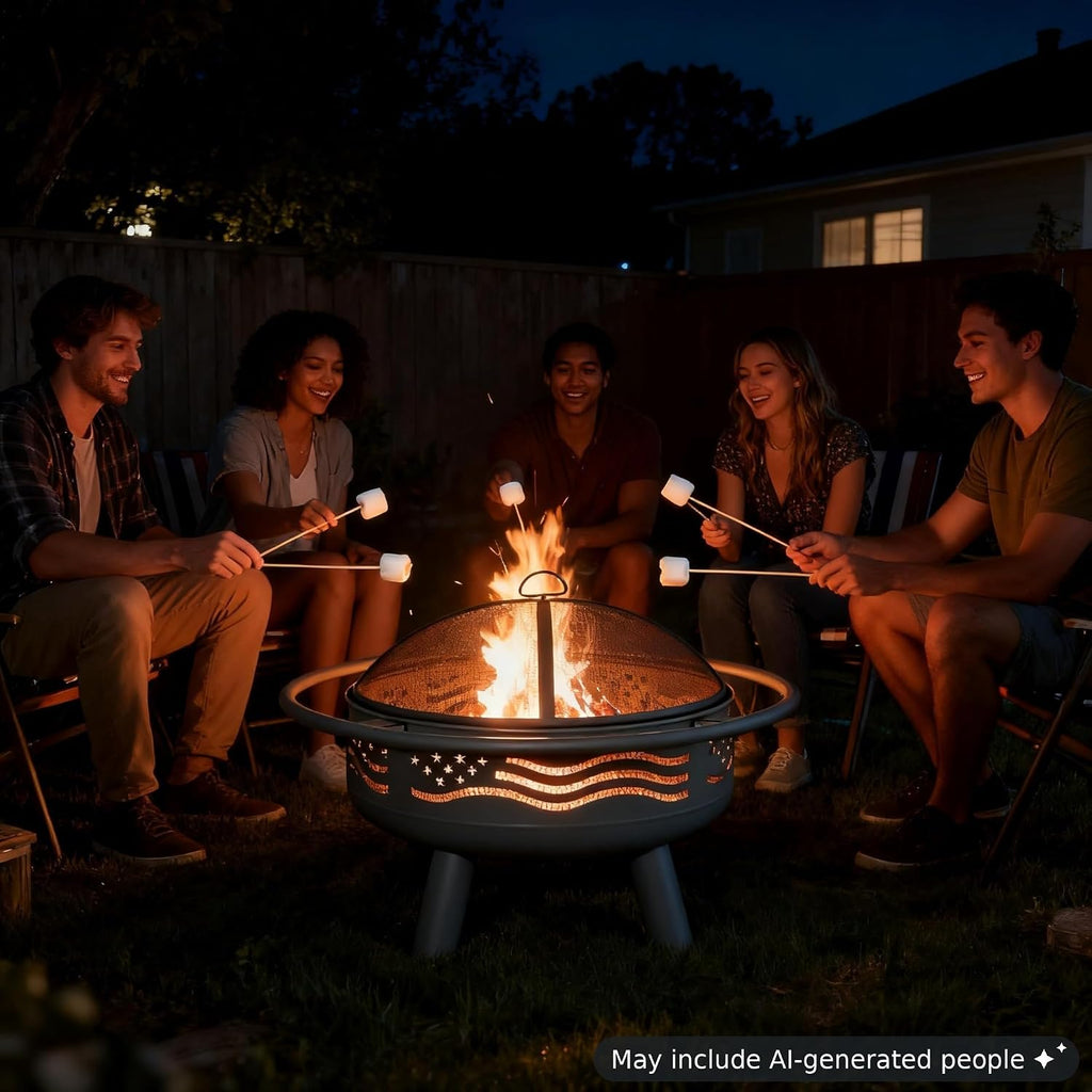 breezz american flag wood-burning fire pit, 32 in showing dimensions