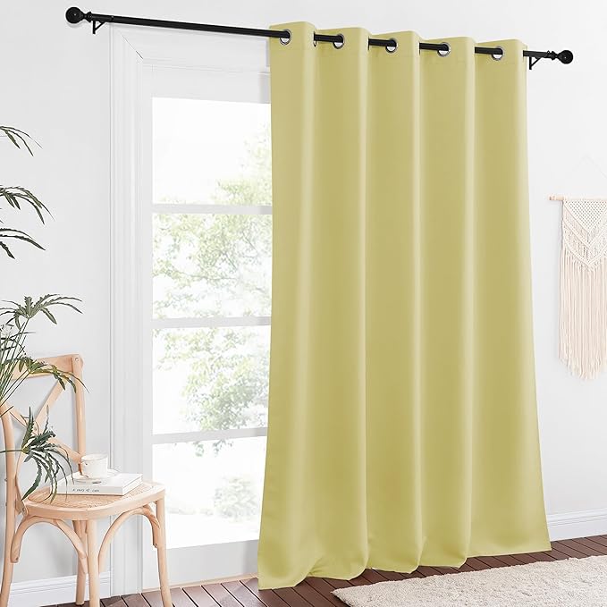 NICETOWN Blackout Curtain Drape for Bedroom - Light Reducing Thermal Insulated Solid Grommet Room Darkening Window Curtain 90 inches Long for Living Room (Paler Yellow, 1 Piece, W66 x L90)