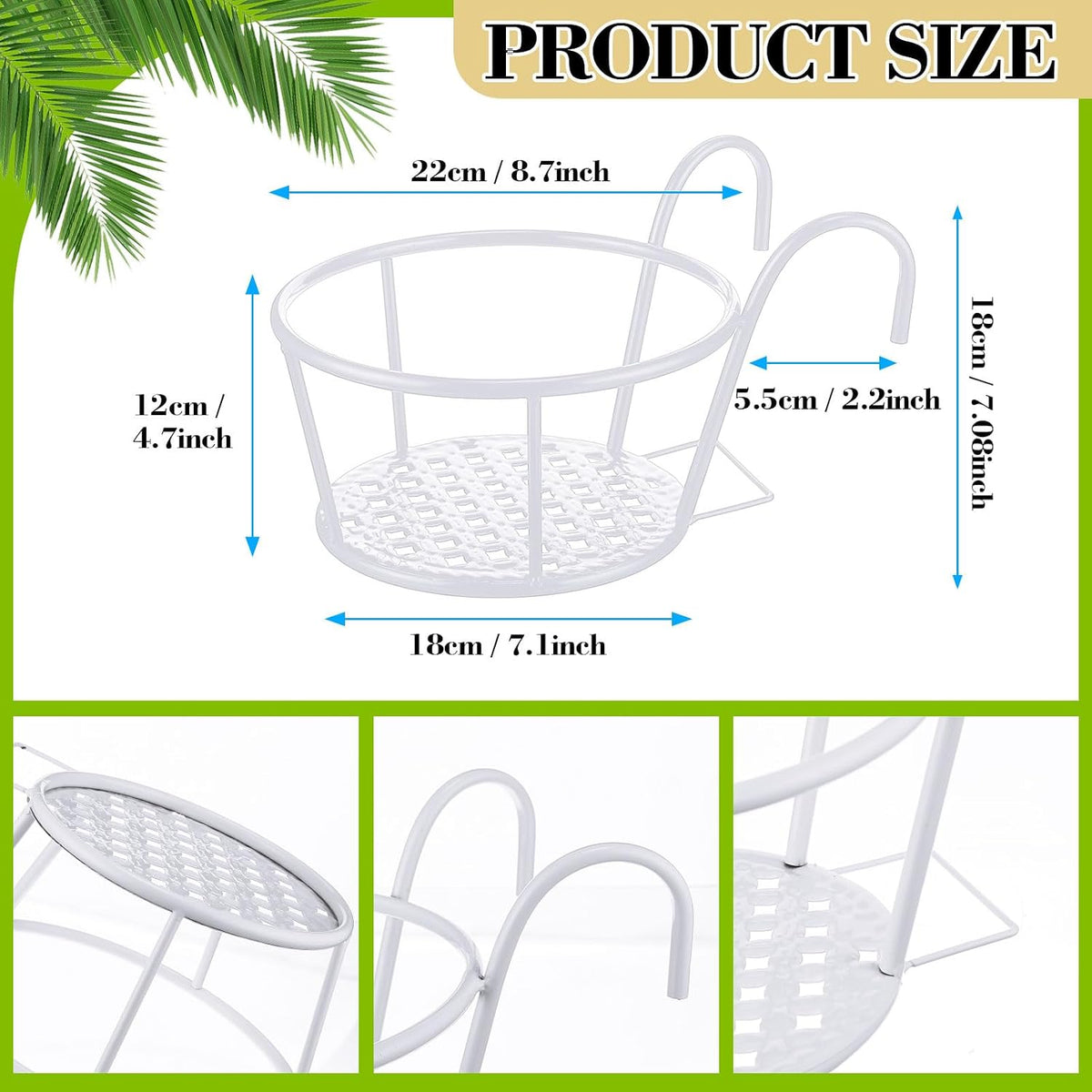 dandat 6 pcs 8.7'' railing plant holders metal, close-up detail