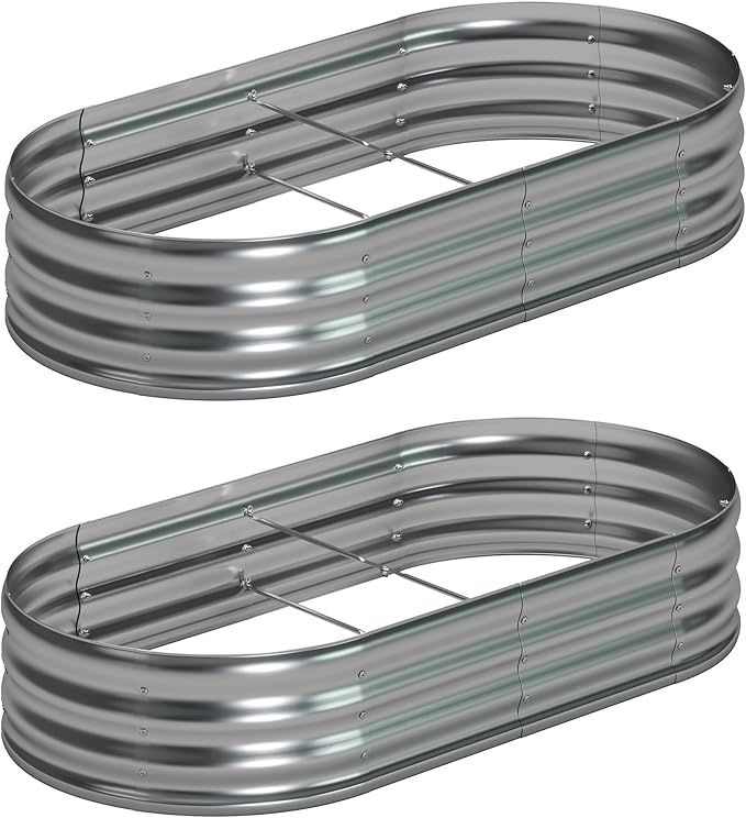 6x3x1ft(2 Pack) Galvanized Oval Raised Garden Bed,Outdoor Planter Box Metal Patio Kit Planting Bed for Vegetables Flowers Herb,Silver