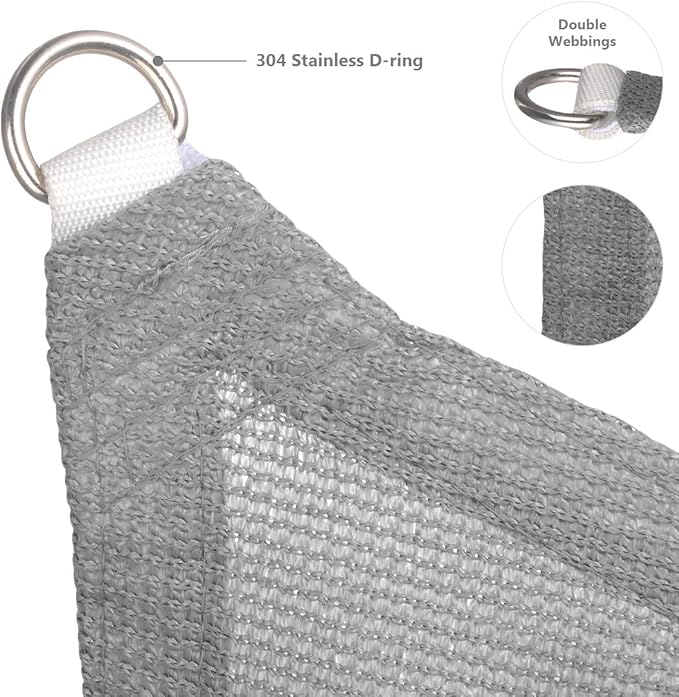 Eden's Decor Straight Flat-Edged Sun Shade Sail Rectangular 8' x 15' Grey UV-Blocking Outdoor Canopy Fabric Cloth Awning for Pergola Patio Garden Backyard Custom Size