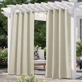 NICETOWN Weighted Patio Outdoor Curtain 95 inch Length, Home Fashion Microfiber Thermal Insulated Silver Stainless Steel Grommet Room Darkening Drape for Terrace, Beige, 1 Panel, W52 x L95