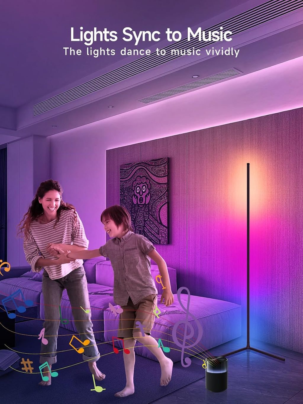 tyute corner floor lamp, rgb led corner lamp, side view