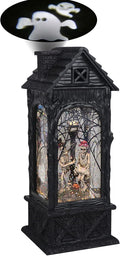 GenSwin Halloween Snow Globe Lantern Ghost Projection Lamp with 6H Timer | Battery Operated & USB Powered LED Spinning Water Glittering Globe Halloween Decoration Parties, 4.3 x 10.7 In