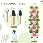 Umigy 2 Set of 7 Tier Vertical Planter Stackable Tower Planters Strawberry Herb Flower and Vegetable Pots Indoor Outdoor Gardening Pots with Removable Wheels and Tools(Pink)
