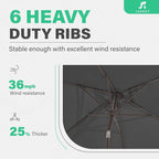 JEAREY 6.5x10 ft Rectangular Patio Umbrellas Rectangle Outdoor Umbrella with Push Button Tilt and Crank, Market Table Umbrella 6 Sturdy Ribs UV Protection for Poolside Garden Backyard Deck, Gray