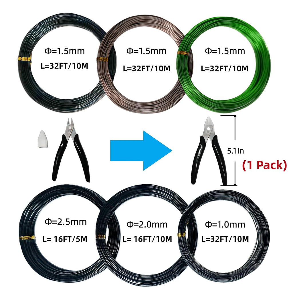 6 Roll Bonsai Training Wire Kit with Cutter, 160ft Anodized Aluminum 4Sizes | 1.0, 1.5, 2.0, 2.5mm Bonsai Wire Kit for Holding Branches & Small Trunks, for Garden & Indoor Bonsai Tree Shaping