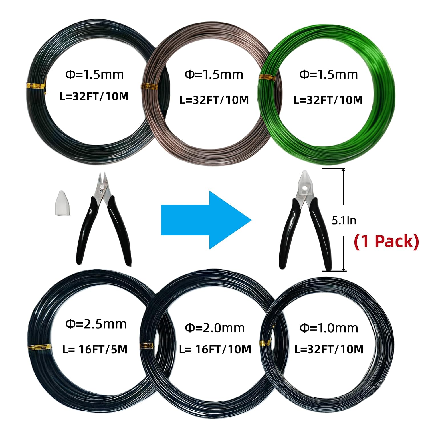 6 Roll Bonsai Training Wire Kit with Cutter, 160ft Anodized Aluminum 4Sizes | 1.0, 1.5, 2.0, 2.5mm Bonsai Wire Kit for Holding Branches & Small Trunks, for Garden & Indoor Bonsai Tree Shaping