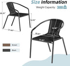 Amopatio Outdoor Dining Chairs Set of 6, Rattan Patio Chairs Wicker, Stackable Indoor-Outdoor Chair, Bistro, Deck, Yard, Porch, Restaurant Stack Chairs, Black