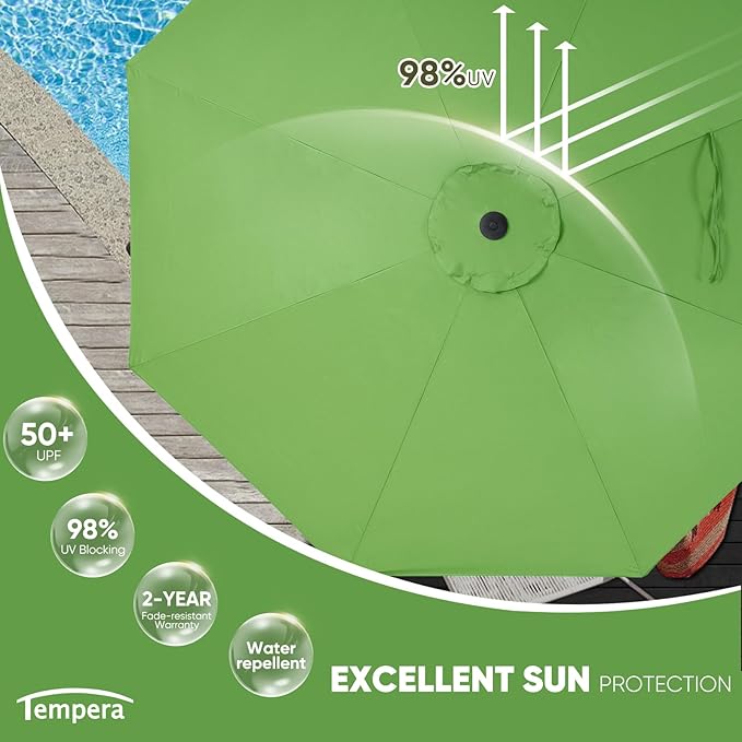 Tempera Patio Market Outdoor Table Umbrella with Auto Tilt and Crank, Large Sun Umbrella with Sturdy Pole & Fade Resistant Canopy, Easy to Set