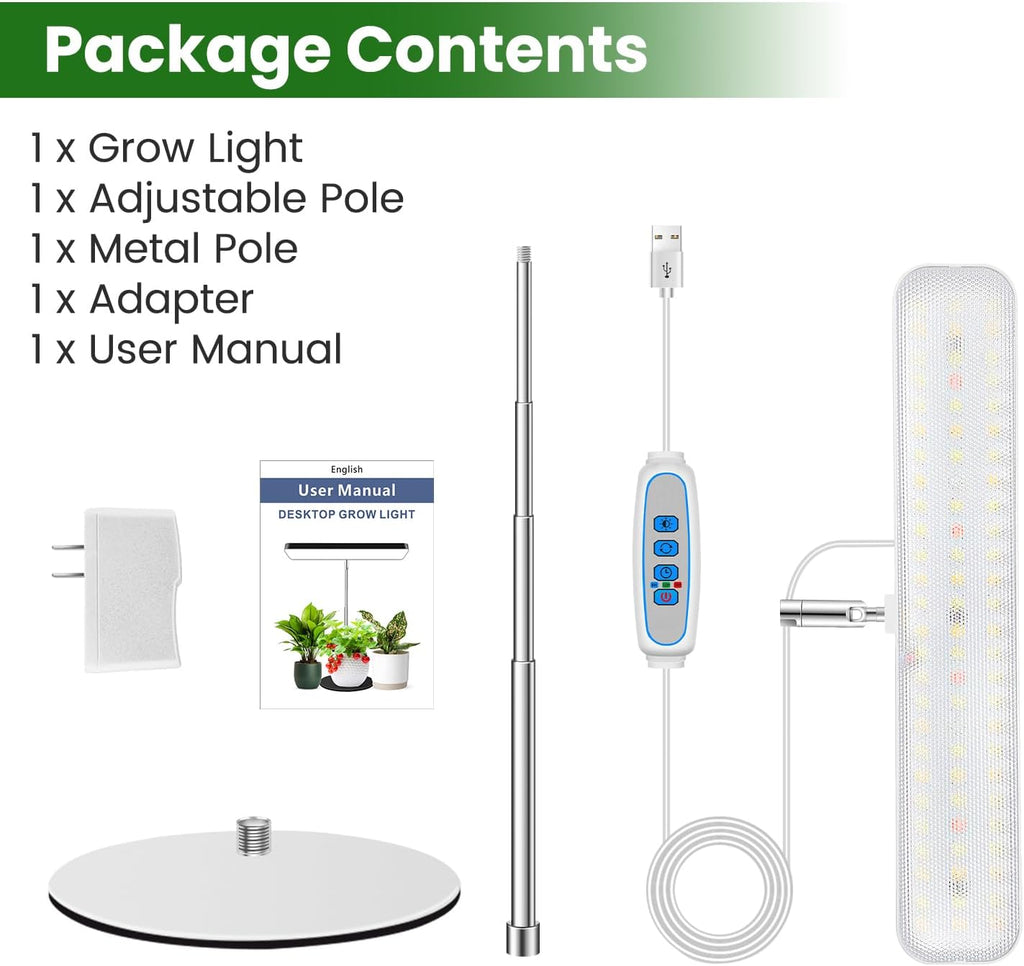 Wiaxulay Grow Light, 11in Full Spectrum Desk Plant Light for Indoor Growing | 78LEDs Grow Lamp with Auto Timer 6/12/16 Hrs, 3 Lighting Modes, 5 Dimmable Levels, Height Adjustable 7.8"-26" for Seedling