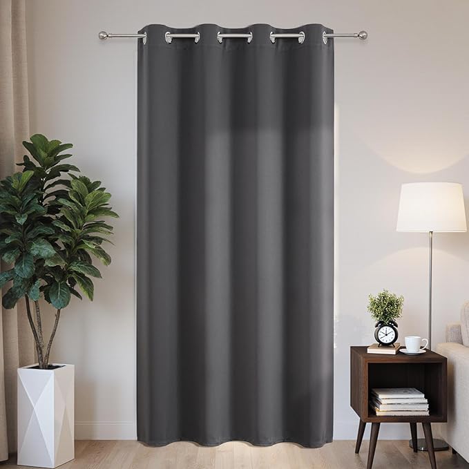 Joydeco Blackout Patio Sliding Door Curtains 96 Inches Long, Grommet Privacy Room Divider Curtains, Extra Wide Thermal Blackout Drapes for Bedroom Living Room (Grey, 60Wx96L, 1 Panel)
