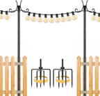 2 Pack String Light Poles for Outside, 10 FT Heavy Duty Metal Festoon Poles with 4-Prong Ground Stake, Adjustable Height Light Stand for Backyard Garden Patio Wedding Party
